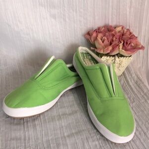 CHAMPION size 10 lime green canvas slip ons clog like casual flat sneakers